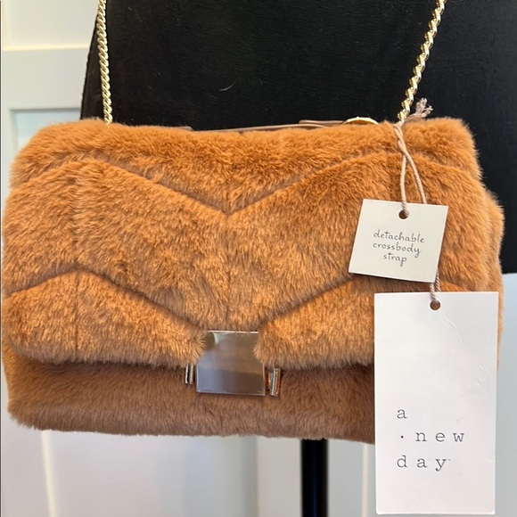 A New Day Brown Faux Fur Crossbody Bag - Picture 1 of 5